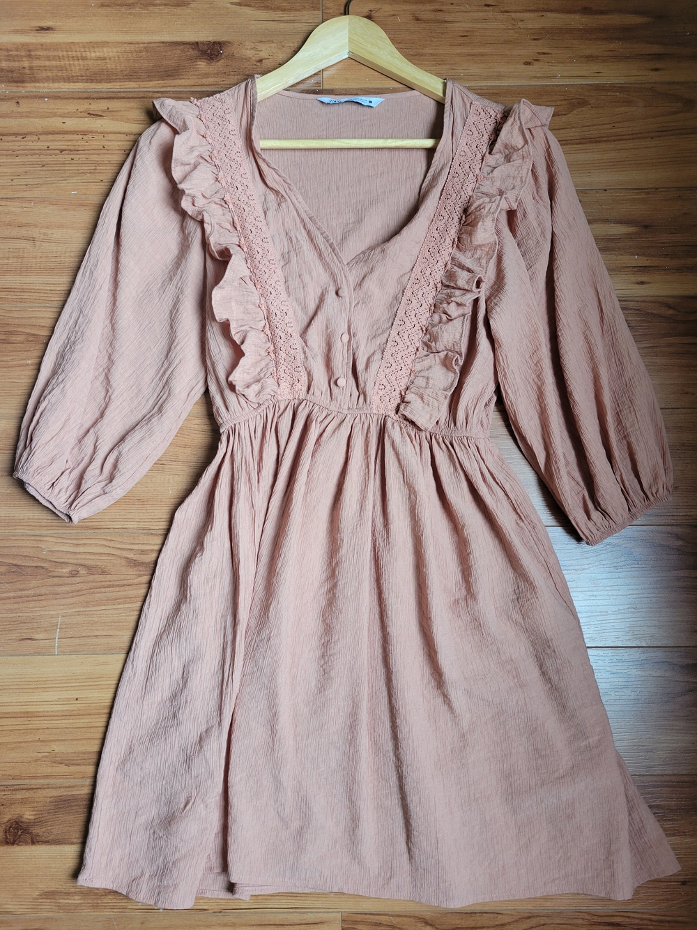 Zara Dusty Rose Ruffle V-Neck Long Sleeve Dress